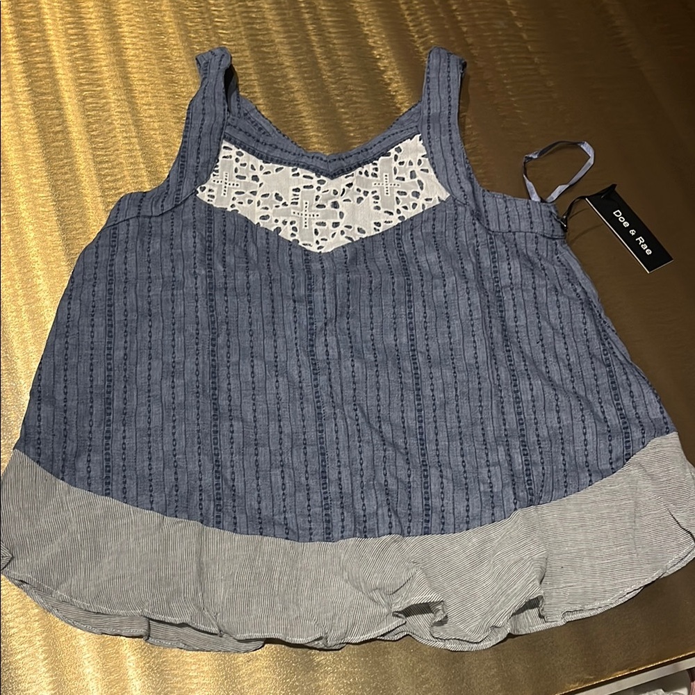 NWT Doe & Rae Blue Embroidered Tank - Picture 2 of 6
